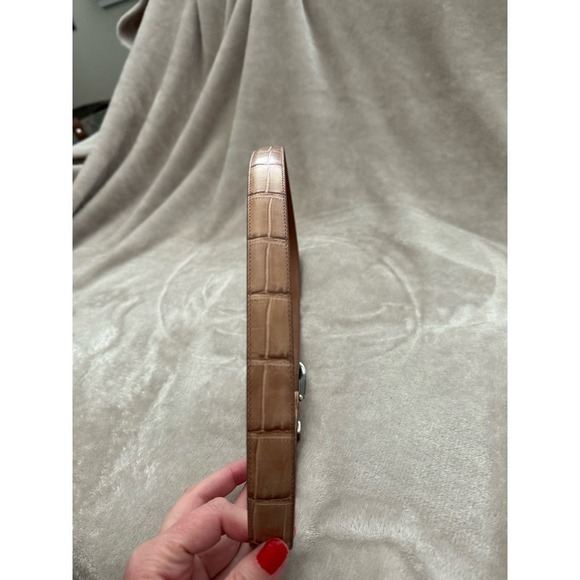 Women’s Vintage Embossed Full Grain Leather Belt Tan with Silver Buckle Size L - Picture 4 of 6